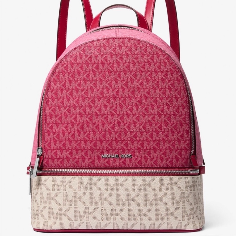 Michael Kors Rhea Medium Color-Block Signature Logo Backpack Dark
Rasberry Multi